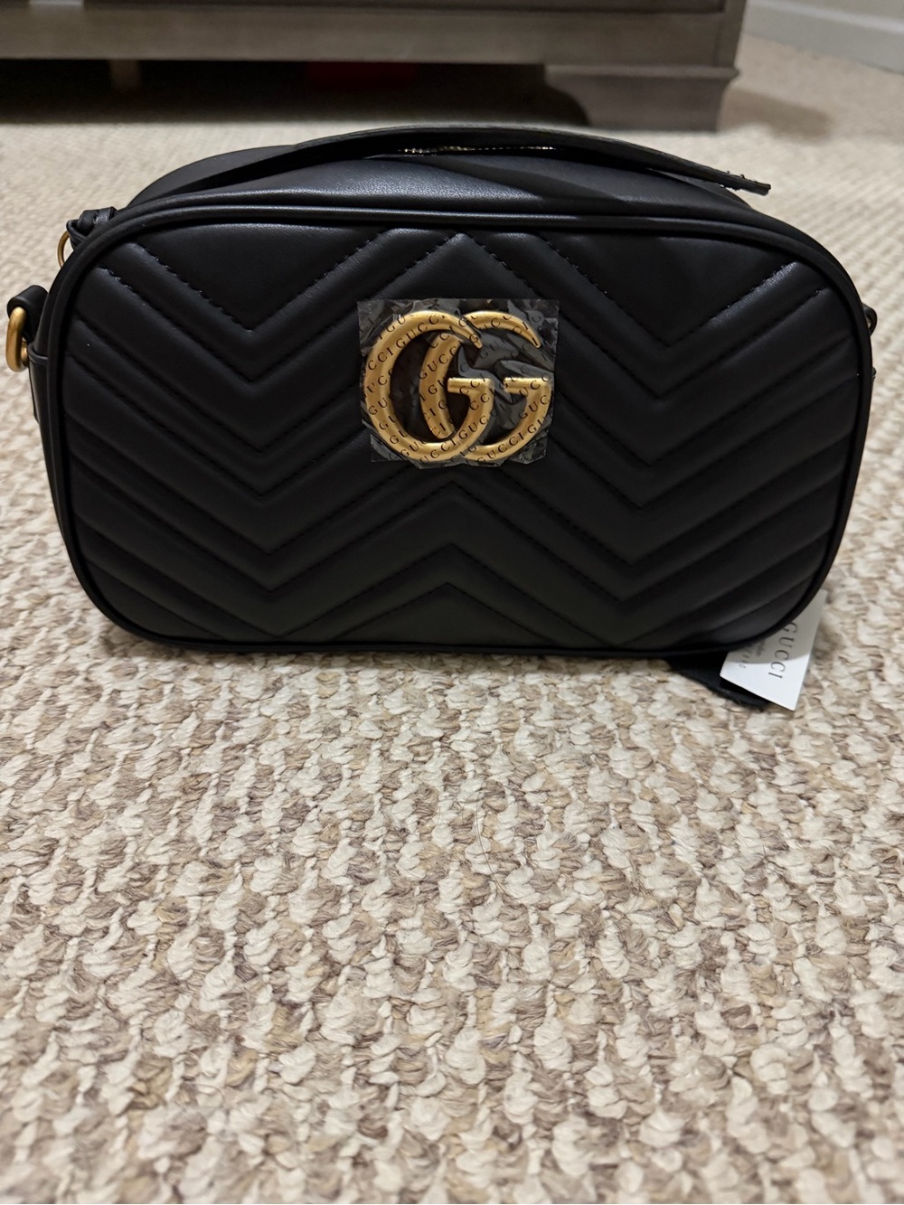 Gucci Black Quilted GG Marmont Crossbody Bag with Gold Hardware